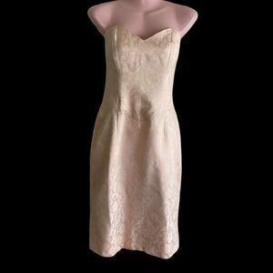 Scott McClintock Dress Womens 8 Peach Strapless Floral Brocade Formal Lined USA